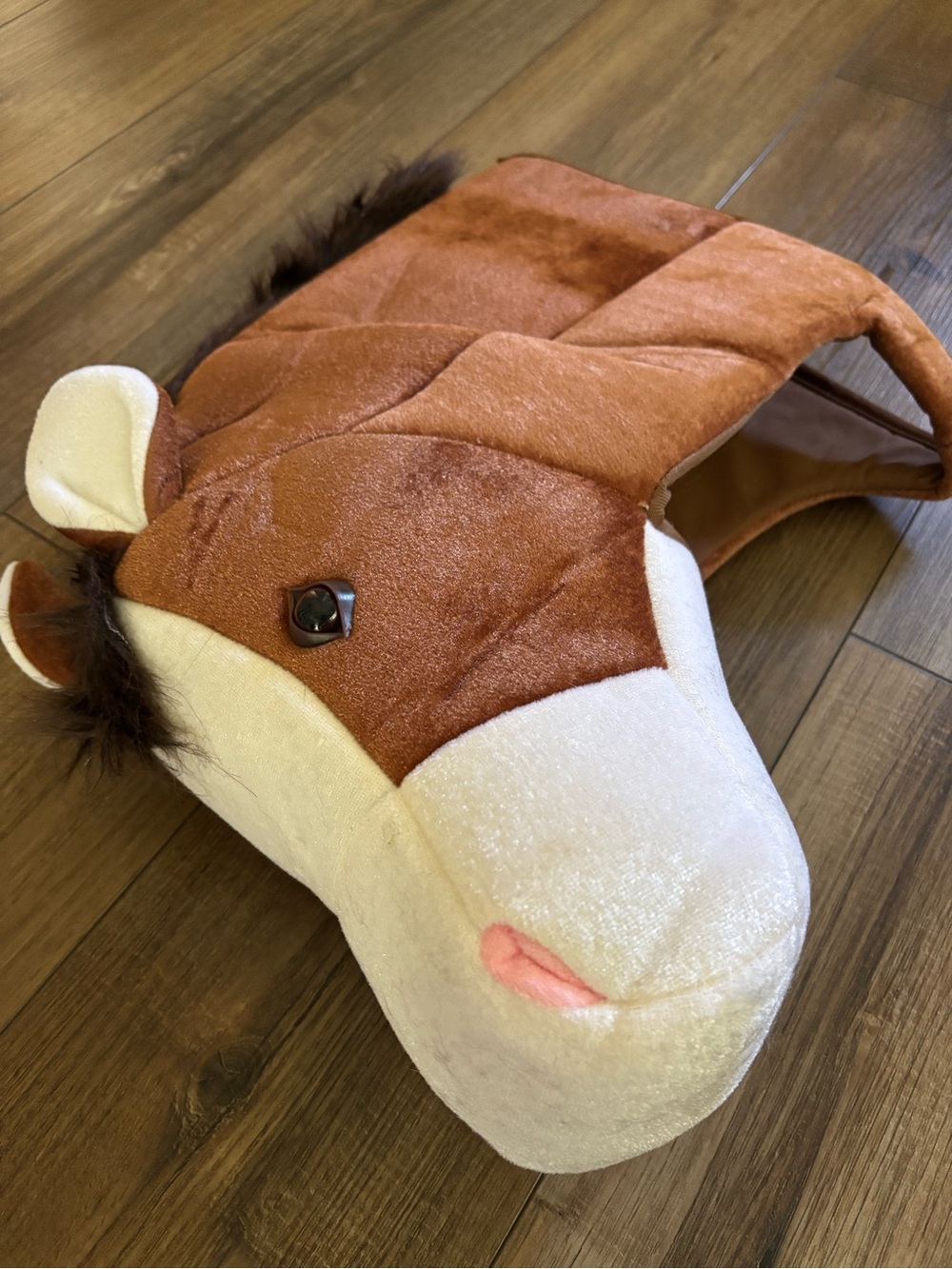 Plush Horse Head/ Costume in Brown and Cream